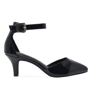 Women's Black Pat Ankle Strap D'orsay Kitten Pump